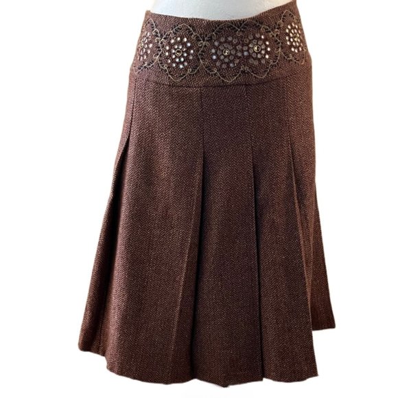 Ann Taylor for Loft Brown Embellished Mid Length Skirt Wool Blend Size 6 - Picture 3 of 10
